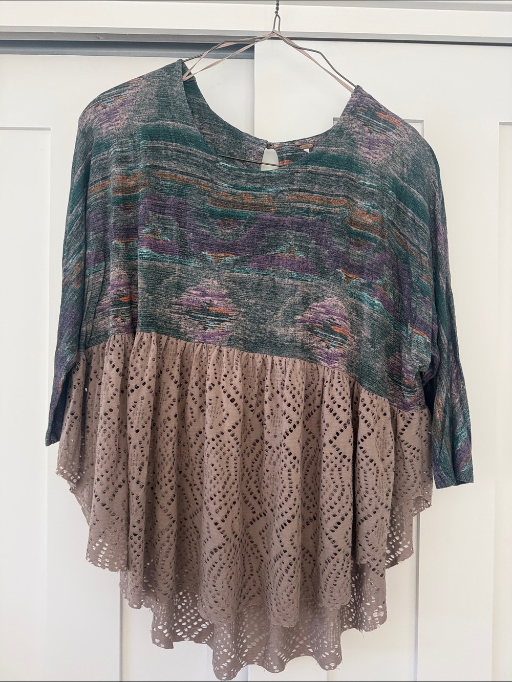 Free People Boho Mixed-Print Tunic — Teal, Purple, Taupe
